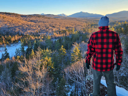 Double Cape Jac Shirt on model hiking in mountains