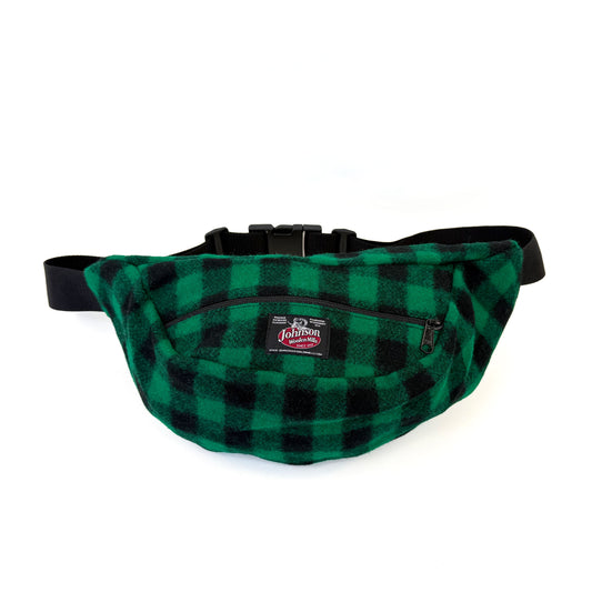 Oversized Wool Fanny Pack in Green and black buffalo check