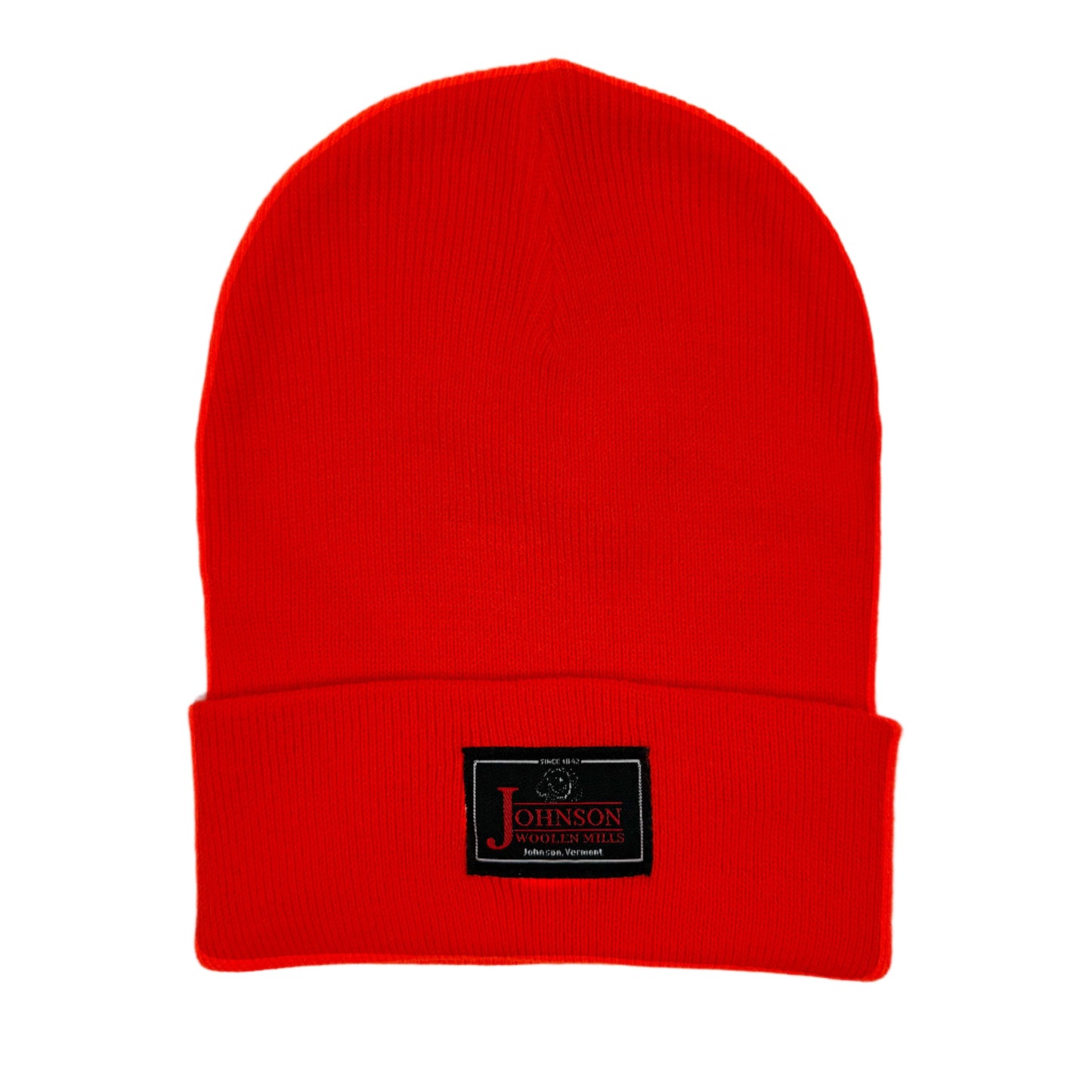 Orange beanie with black label