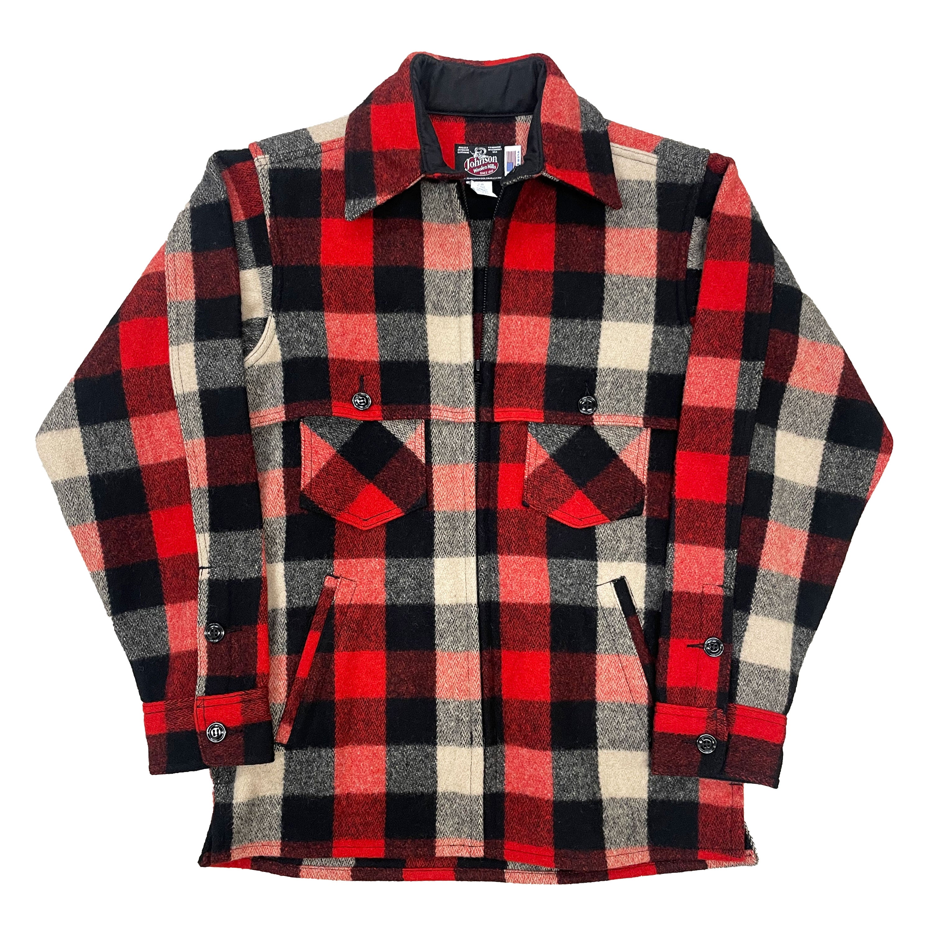 Double Cape Jac Shirt - Red Ivory Black Buffalo – Johnson Woolen Mills