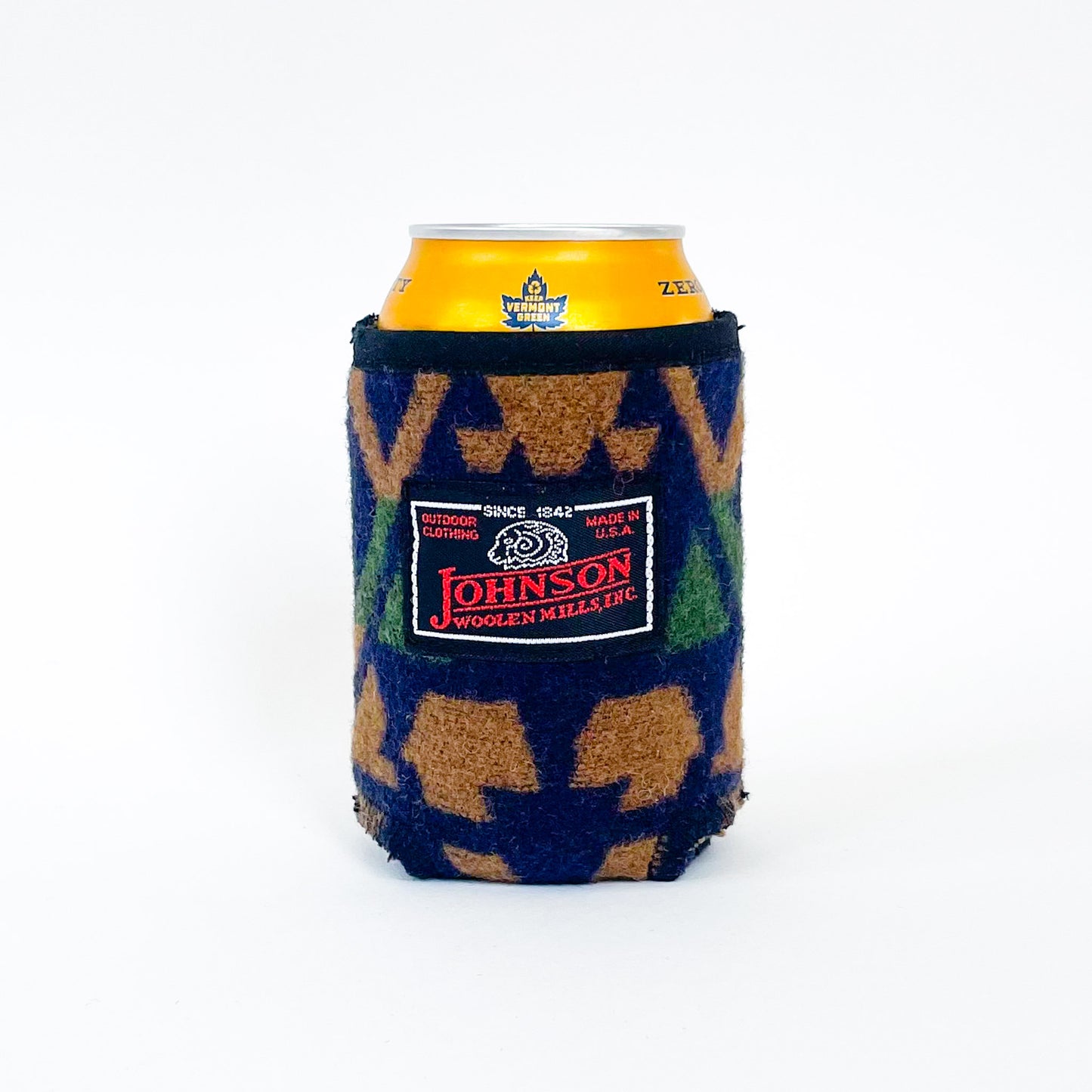 Johnson Woolen Mills blue indian print koozie