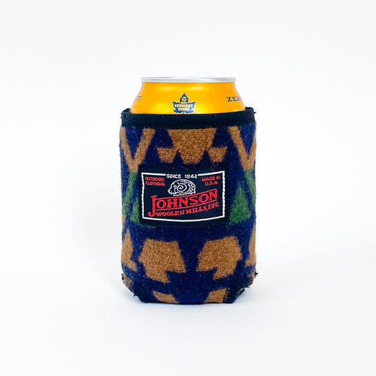 Johnson Woolen Mills blue indian print koozie