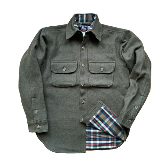 Loden Flannel Lined Long Tail Wool Button Down Shirt