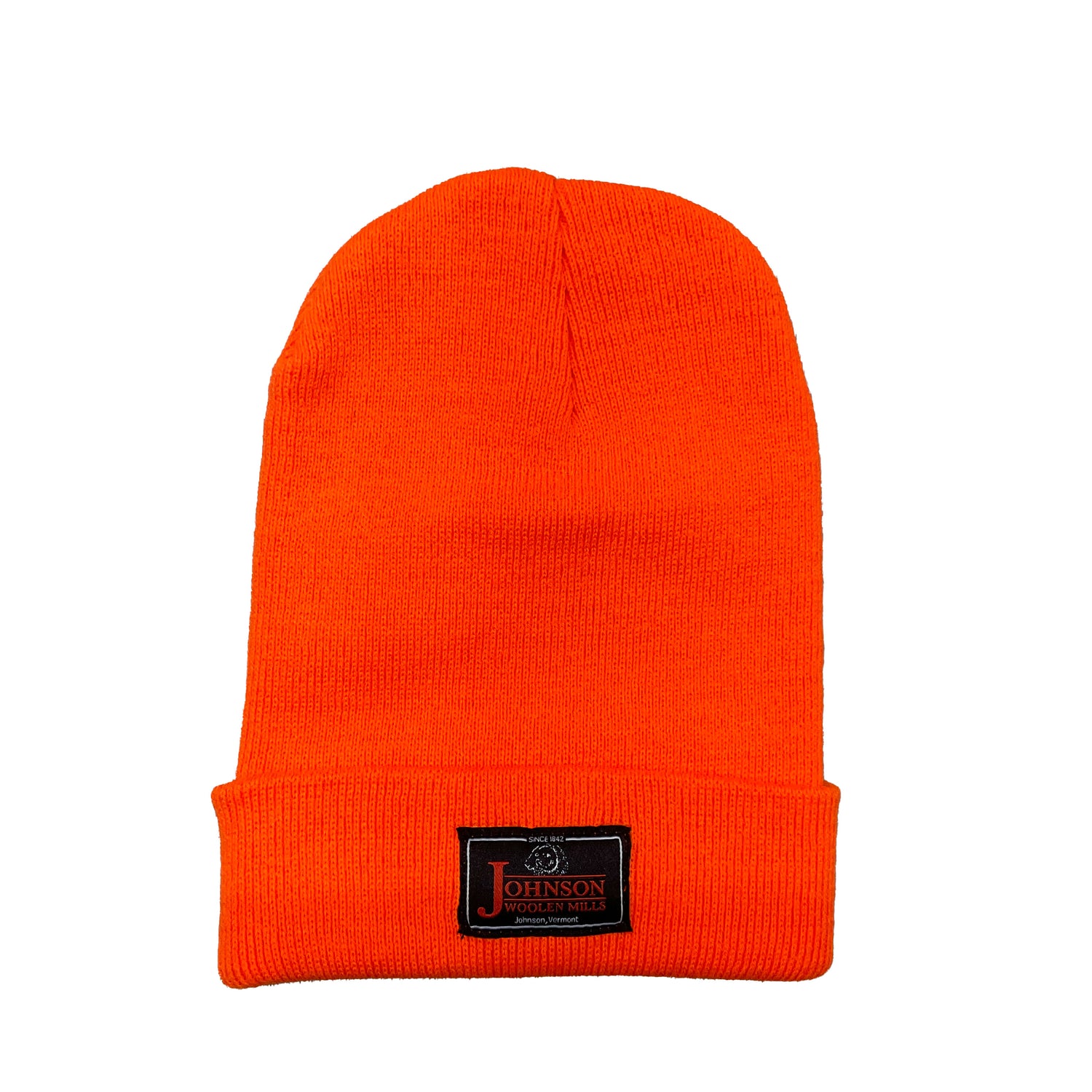 Orange beanie with black label