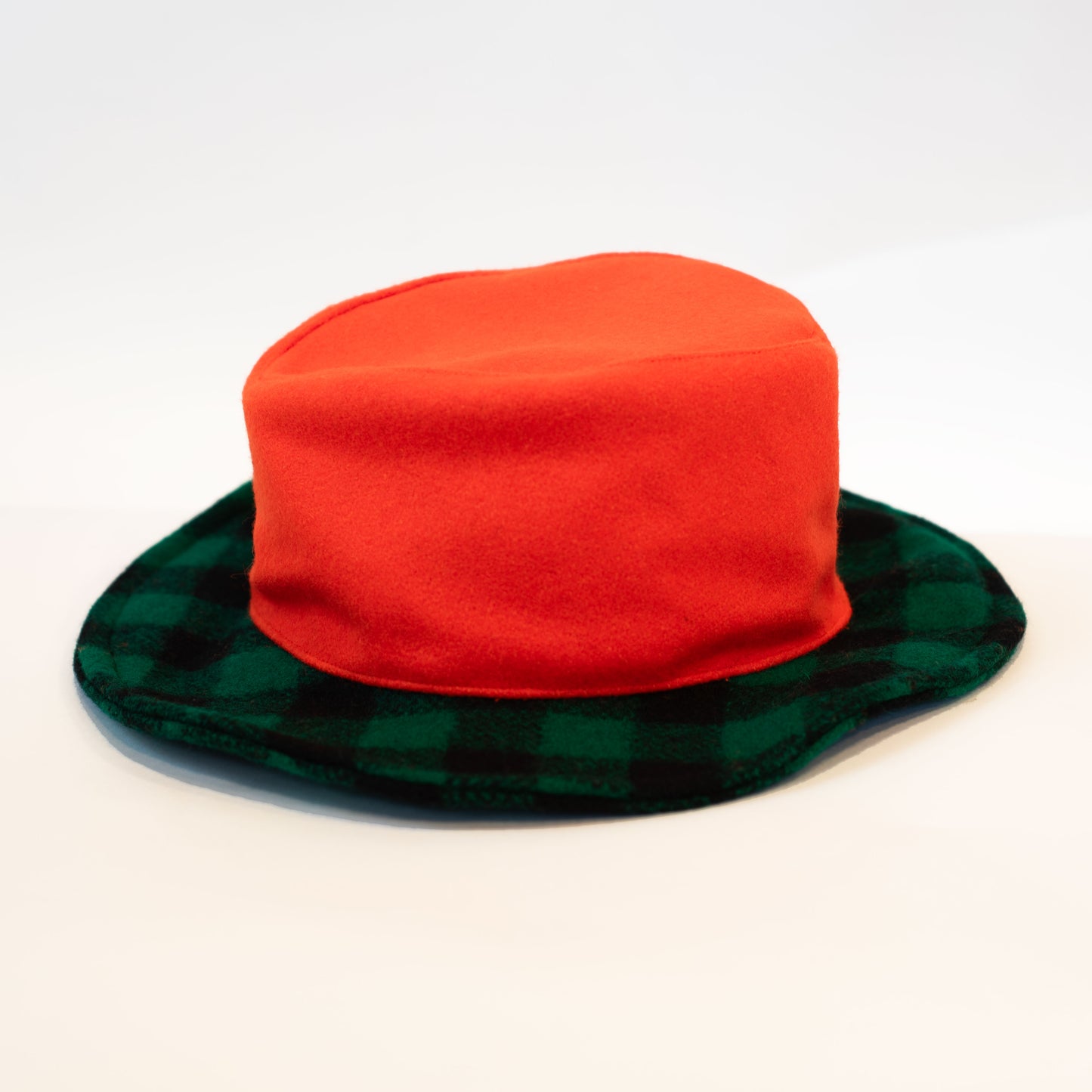 Johnson Woolen Mills Wool Beagle Crusher Hat Blaze Orange with Green and Black Check Brim