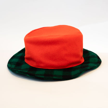 Johnson Woolen Mills Wool Beagle Crusher Hat Blaze Orange with Green and Black Check Brim