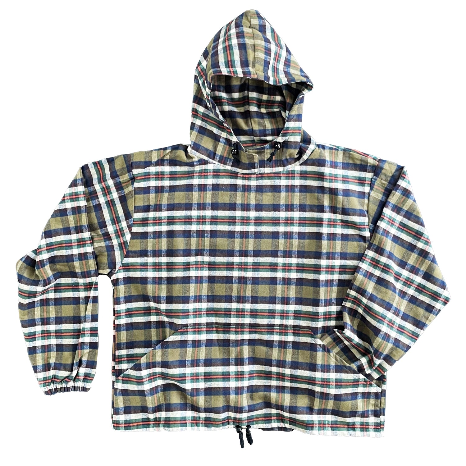 Flannel hoodie green blue orange and white plaid