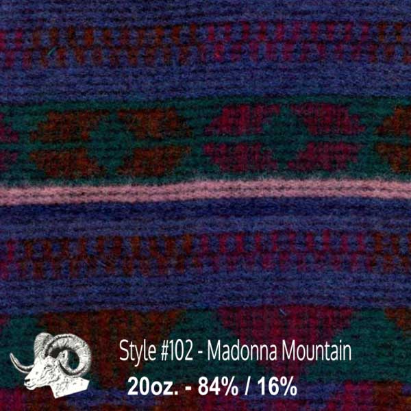 Johnson Woolen Mills swatch - teal, fuchsia, blue (Madonna Mountain) print 